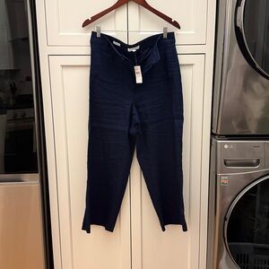 Loft Navy Blue Linen Wide Leg Pants NWT